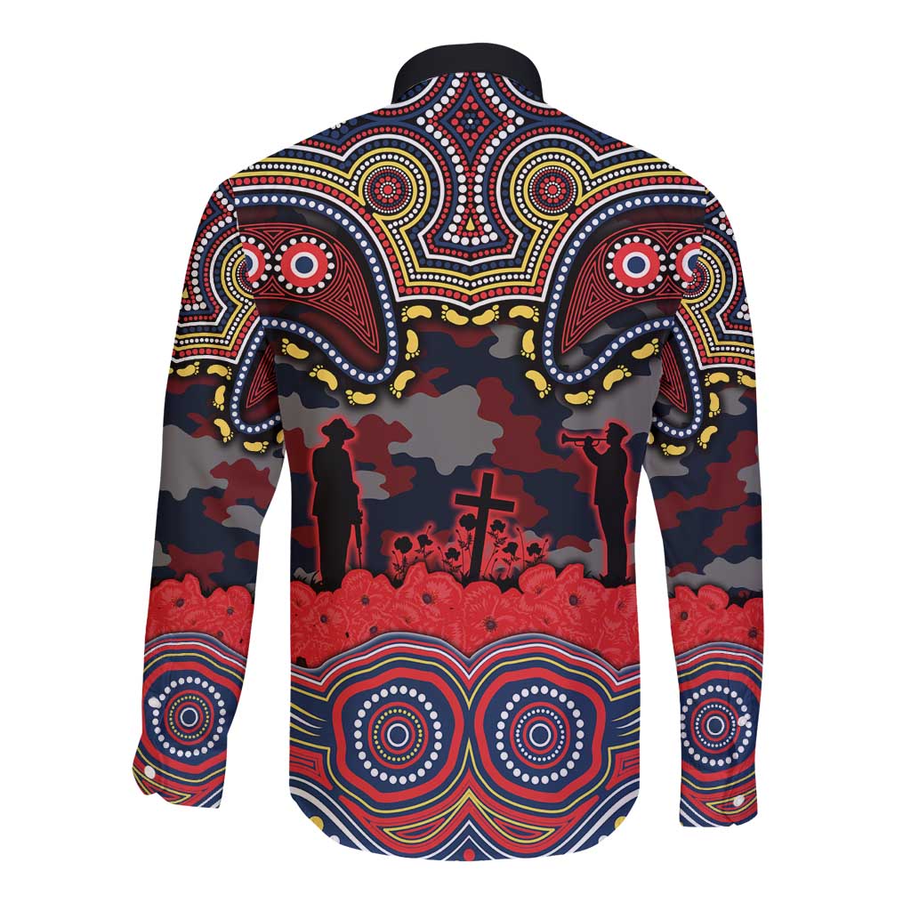 ANZAC Day Sydney Roosters Long Sleeve Button Shirt Military Memorial Aboriginal Indigenous Art