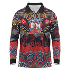 ANZAC Day Sydney Roosters Long Sleeve Polo Shirt Military Memorial Aboriginal Indigenous Art