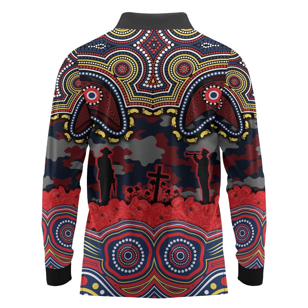 ANZAC Day Sydney Roosters Long Sleeve Polo Shirt Military Memorial Aboriginal Indigenous Art