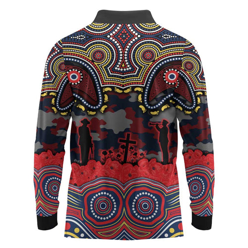 ANZAC Day Sydney Roosters Long Sleeve Polo Shirt Military Memorial Aboriginal Indigenous Art