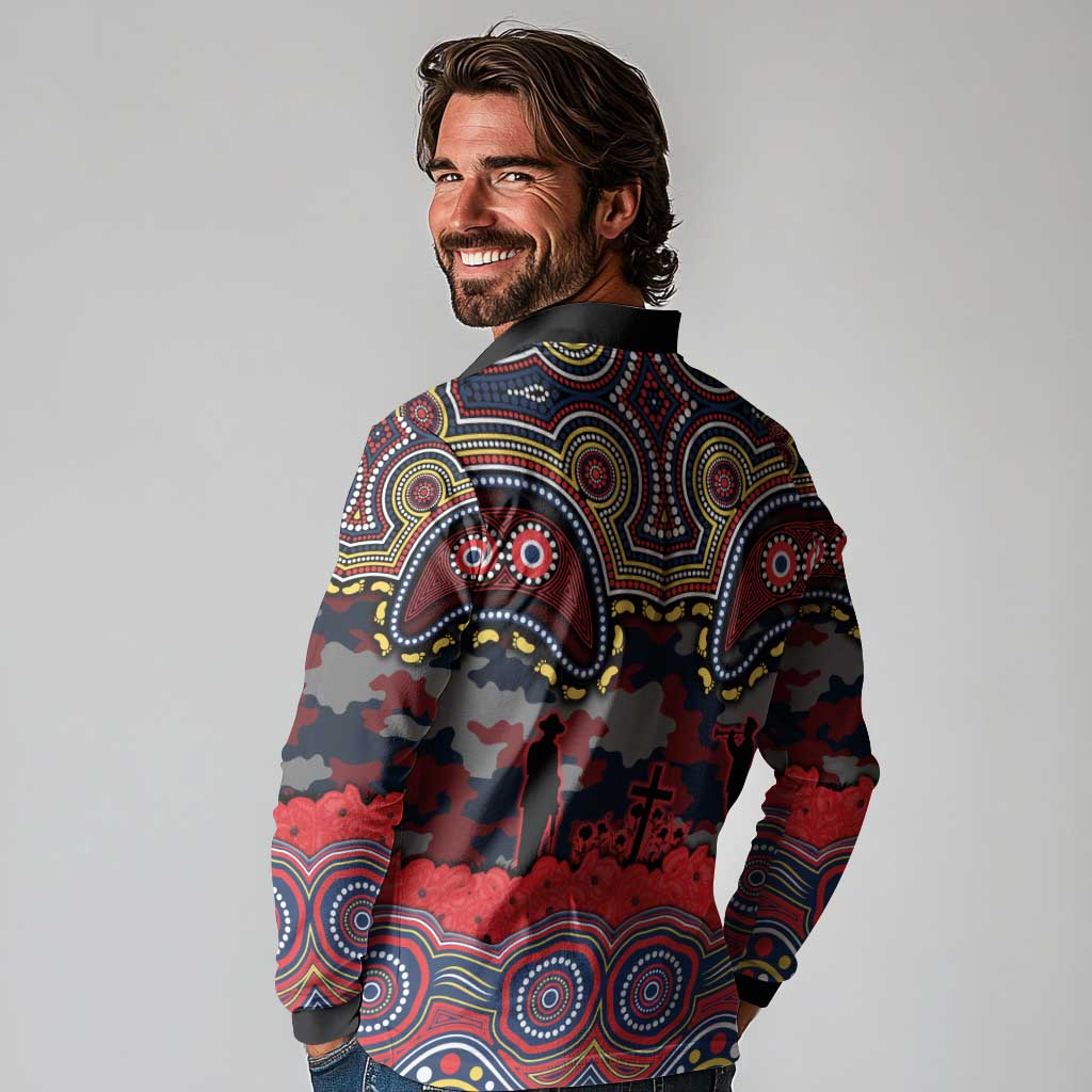 ANZAC Day Sydney Roosters Long Sleeve Polo Shirt Military Memorial Aboriginal Indigenous Art