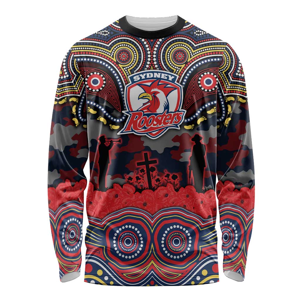 ANZAC Day Sydney Roosters Long Sleeve Shirt Military Memorial Aboriginal Indigenous Art