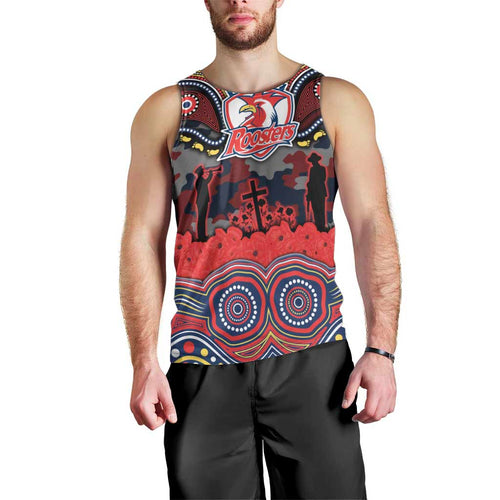 ANZAC Day Sydney Roosters Men Tank Top Military Memorial Aboriginal Indigenous Art