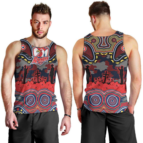ANZAC Day Sydney Roosters Men Tank Top Military Memorial Aboriginal Indigenous Art