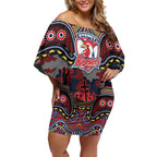 ANZAC Day Sydney Roosters Off Shoulder Short Dress Military Memorial Aboriginal Indigenous Art