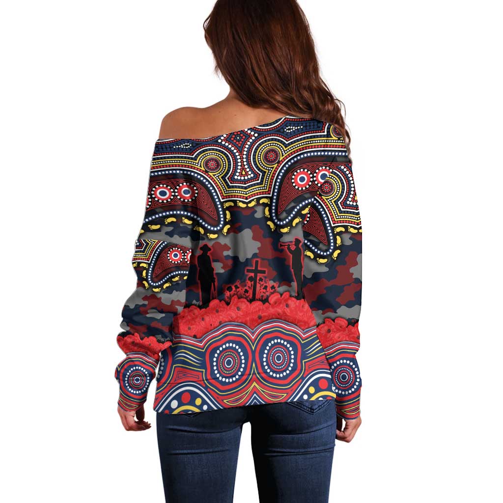 ANZAC Day Sydney Roosters Off Shoulder Sweater Military Memorial Aboriginal Indigenous Art