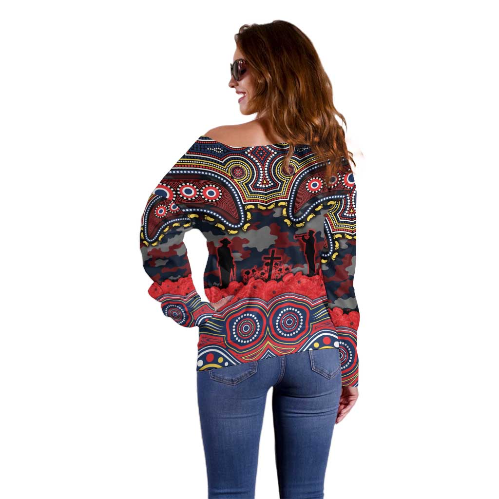 ANZAC Day Sydney Roosters Off Shoulder Sweater Military Memorial Aboriginal Indigenous Art