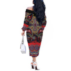 ANZAC Day Sydney Roosters Off The Shoulder Long Sleeve Dress Military Memorial Aboriginal Indigenous Art