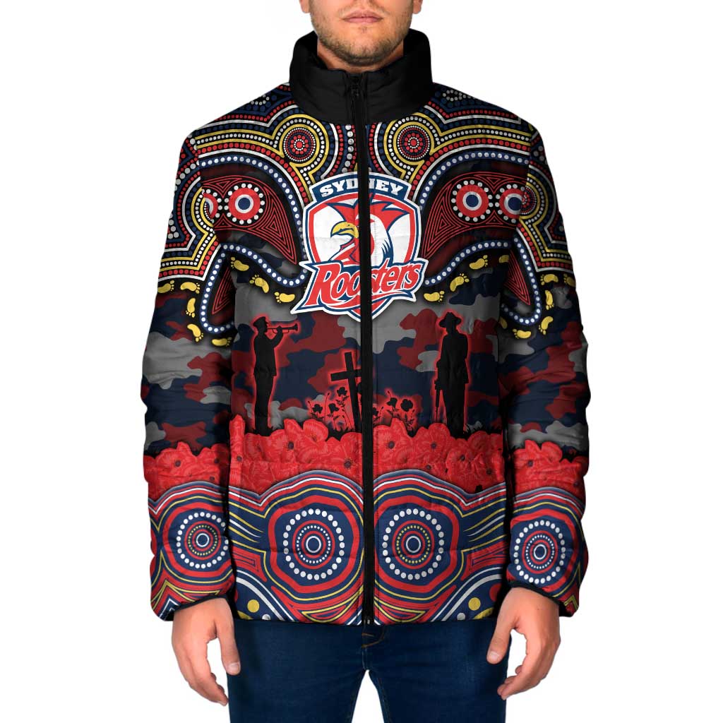 ANZAC Day Sydney Roosters Padded Jacket Military Memorial Aboriginal Indigenous Art