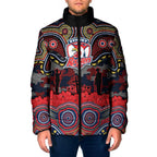 ANZAC Day Sydney Roosters Padded Jacket Military Memorial Aboriginal Indigenous Art