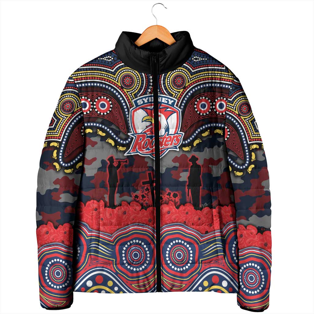 ANZAC Day Sydney Roosters Padded Jacket Military Memorial Aboriginal Indigenous Art