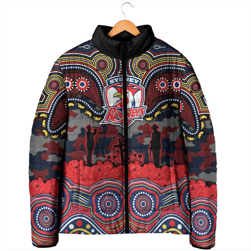 ANZAC Day Sydney Roosters Padded Jacket Military Memorial Aboriginal Indigenous Art