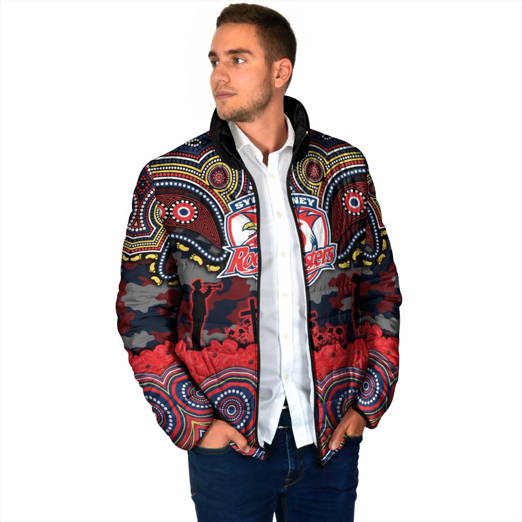 ANZAC Day Sydney Roosters Padded Jacket Military Memorial Aboriginal Indigenous Art