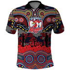 ANZAC Day Sydney Roosters Polo Shirt Military Memorial Aboriginal Indigenous Art