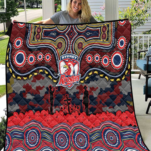 ANZAC Day Sydney Roosters Quilt Military Memorial Aboriginal Indigenous Art