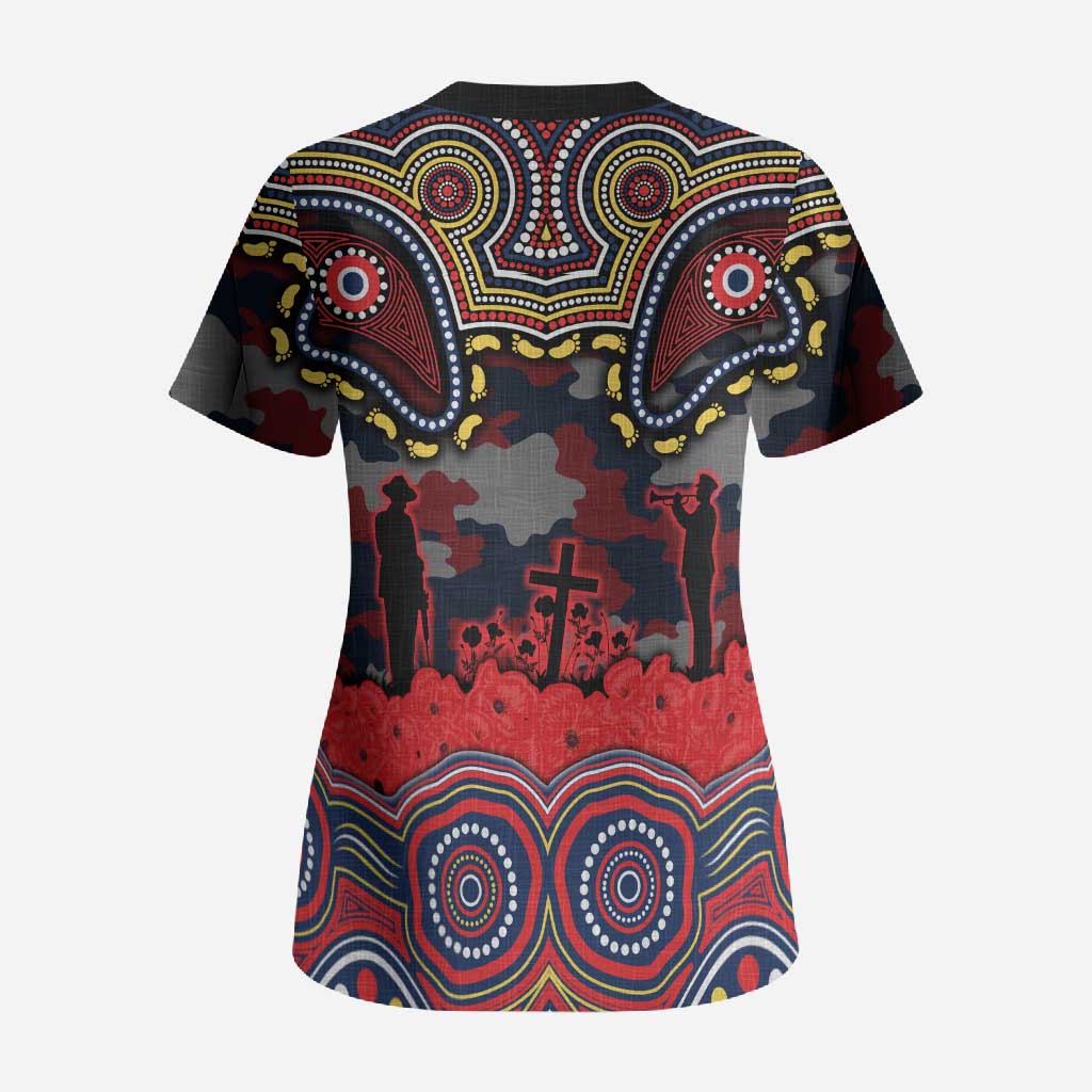 ANZAC Day Sydney Roosters Scrub Top Military Memorial Aboriginal Indigenous Art