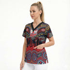 ANZAC Day Sydney Roosters Scrub Top Military Memorial Aboriginal Indigenous Art