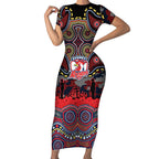 ANZAC Day Sydney Roosters Short Sleeve Bodycon Dress Military Memorial Aboriginal Indigenous Art