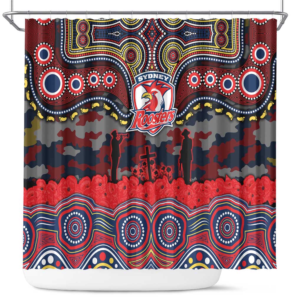 ANZAC Day Sydney Roosters Shower Curtain Military Memorial Aboriginal Indigenous Art