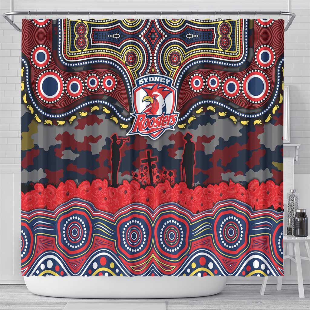ANZAC Day Sydney Roosters Shower Curtain Military Memorial Aboriginal Indigenous Art