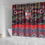 ANZAC Day Sydney Roosters Shower Curtain Military Memorial Aboriginal Indigenous Art