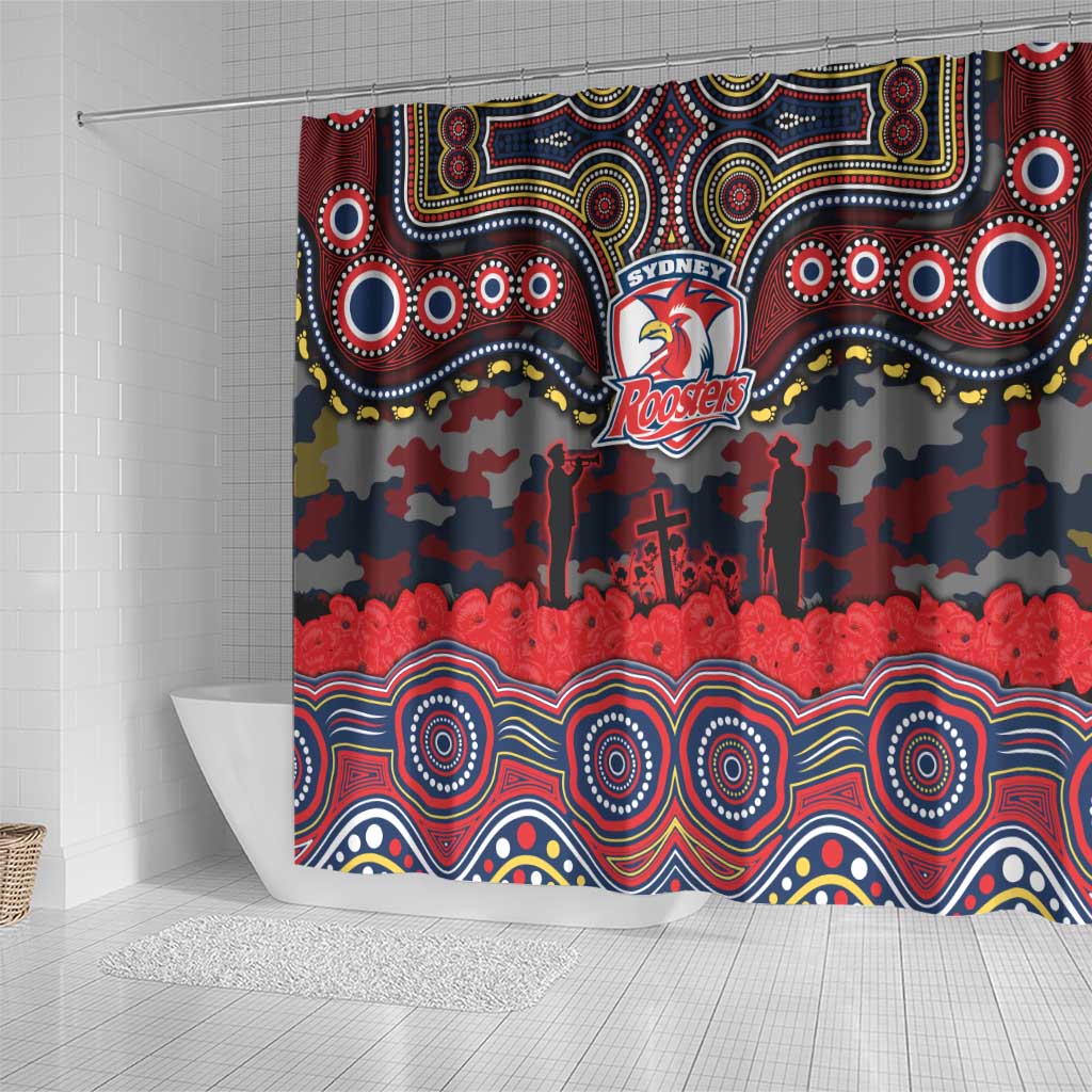 ANZAC Day Sydney Roosters Shower Curtain Military Memorial Aboriginal Indigenous Art