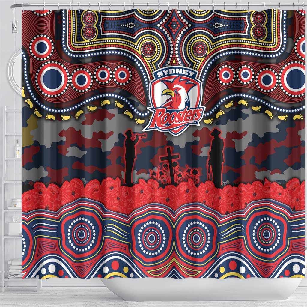 ANZAC Day Sydney Roosters Shower Curtain Military Memorial Aboriginal Indigenous Art
