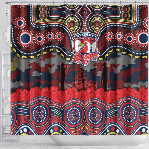ANZAC Day Sydney Roosters Shower Curtain Military Memorial Aboriginal Indigenous Art