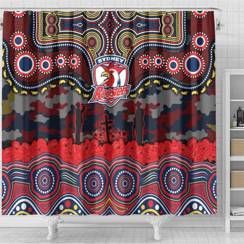 ANZAC Day Sydney Roosters Shower Curtain Military Memorial Aboriginal Indigenous Art