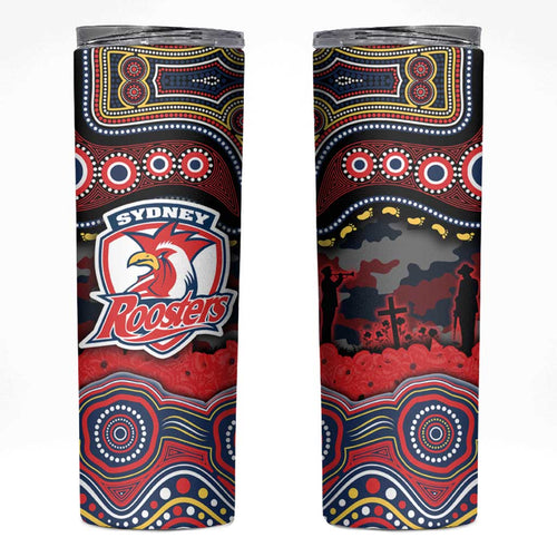 ANZAC Day Sydney Roosters Skinny Tumbler Military Memorial Aboriginal Indigenous Art