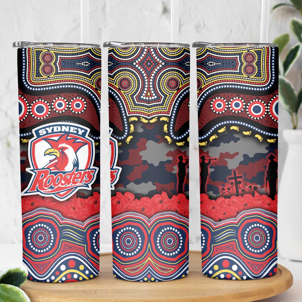 ANZAC Day Sydney Roosters Skinny Tumbler Military Memorial Aboriginal Indigenous Art