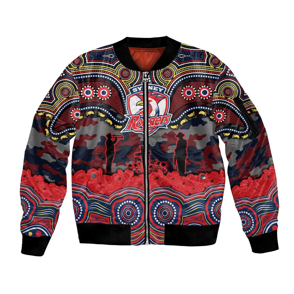 ANZAC Day Sydney Roosters Sleeve Zip Bomber Jacket Military Memorial Aboriginal Indigenous Art