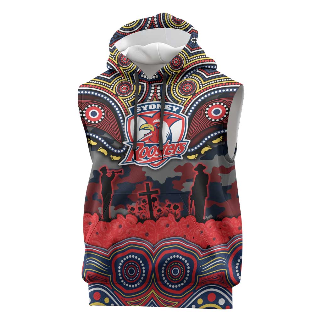 ANZAC Day Sydney Roosters Sleeveless Hoodie Military Memorial Aboriginal Indigenous Art