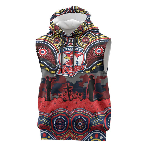 ANZAC Day Sydney Roosters Sleeveless Hoodie Military Memorial Aboriginal Indigenous Art