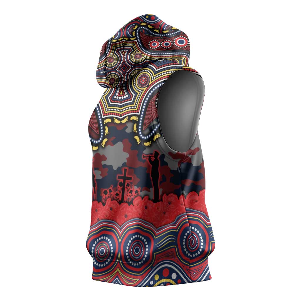 ANZAC Day Sydney Roosters Sleeveless Hoodie Military Memorial Aboriginal Indigenous Art