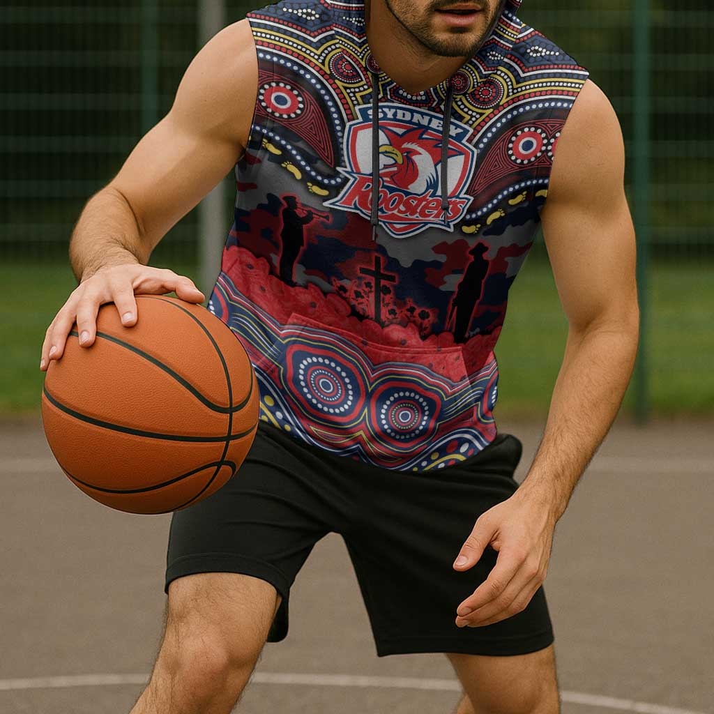 ANZAC Day Sydney Roosters Sleeveless Hoodie Military Memorial Aboriginal Indigenous Art