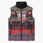 ANZAC Day Sydney Roosters Sleeveless Puffer Jacket Military Memorial Aboriginal Indigenous Art