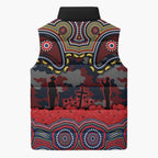 ANZAC Day Sydney Roosters Sleeveless Puffer Jacket Military Memorial Aboriginal Indigenous Art