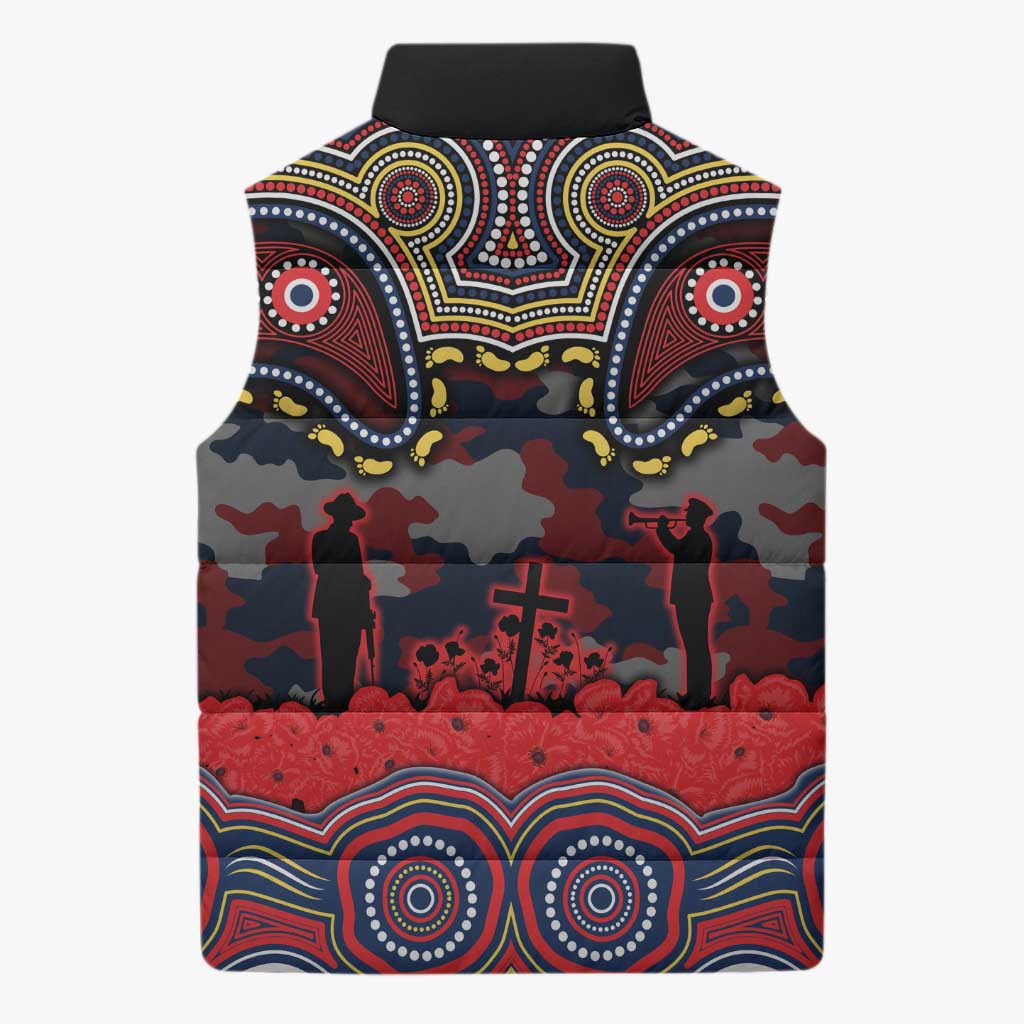 ANZAC Day Sydney Roosters Sleeveless Puffer Jacket Military Memorial Aboriginal Indigenous Art