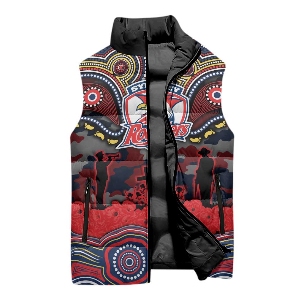ANZAC Day Sydney Roosters Sleeveless Puffer Jacket Military Memorial Aboriginal Indigenous Art