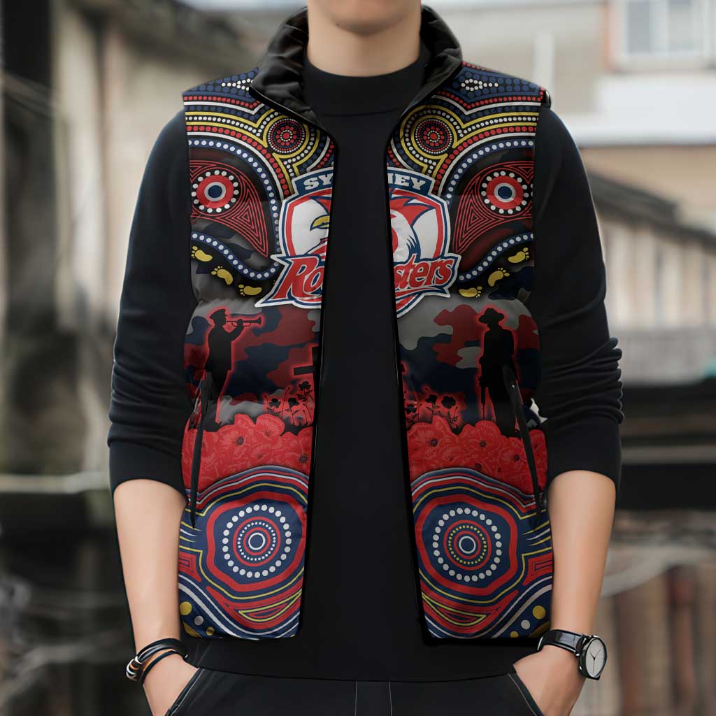 ANZAC Day Sydney Roosters Sleeveless Puffer Jacket Military Memorial Aboriginal Indigenous Art
