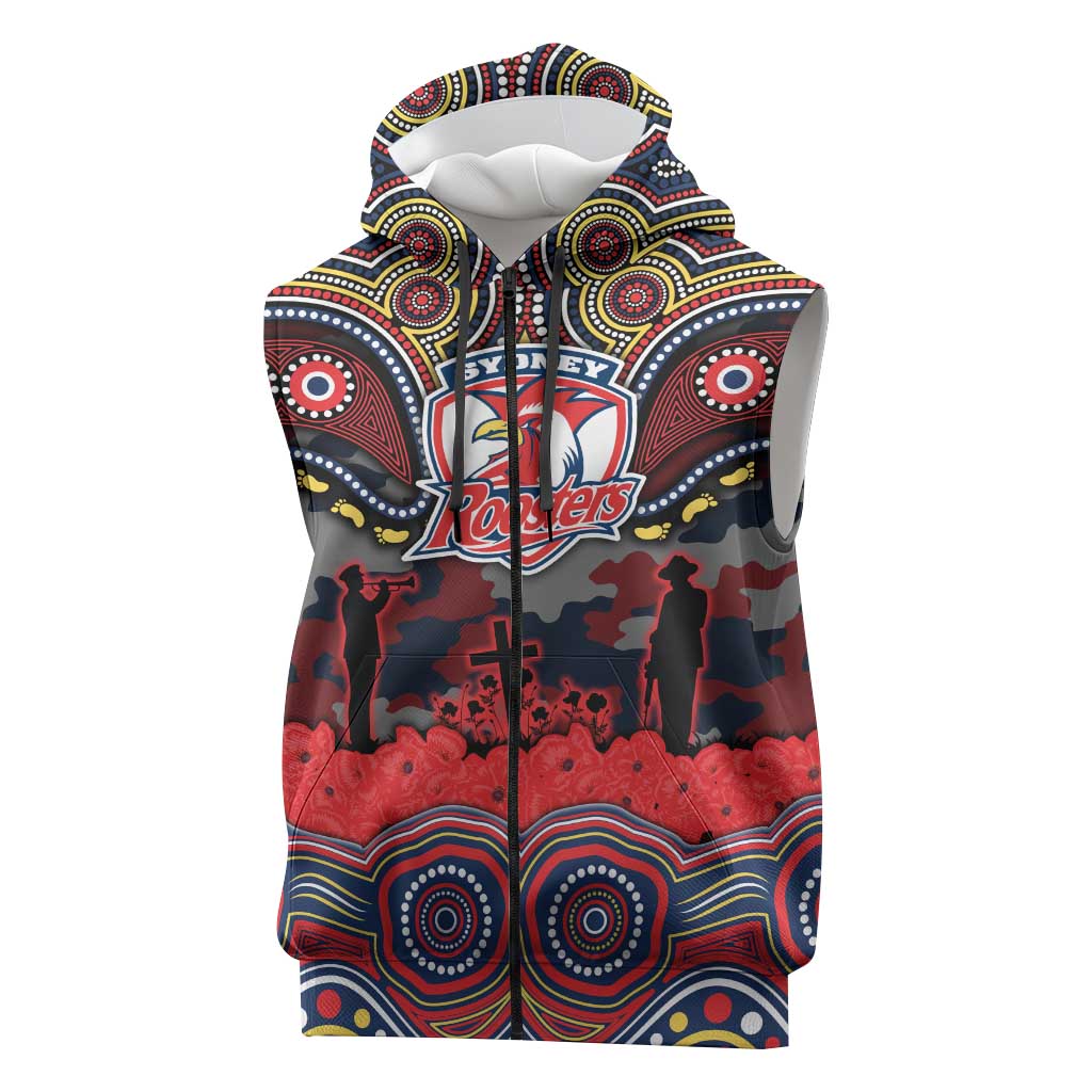 ANZAC Day Sydney Roosters Sleeveless Zip Hoodie Military Memorial Aboriginal Indigenous Art