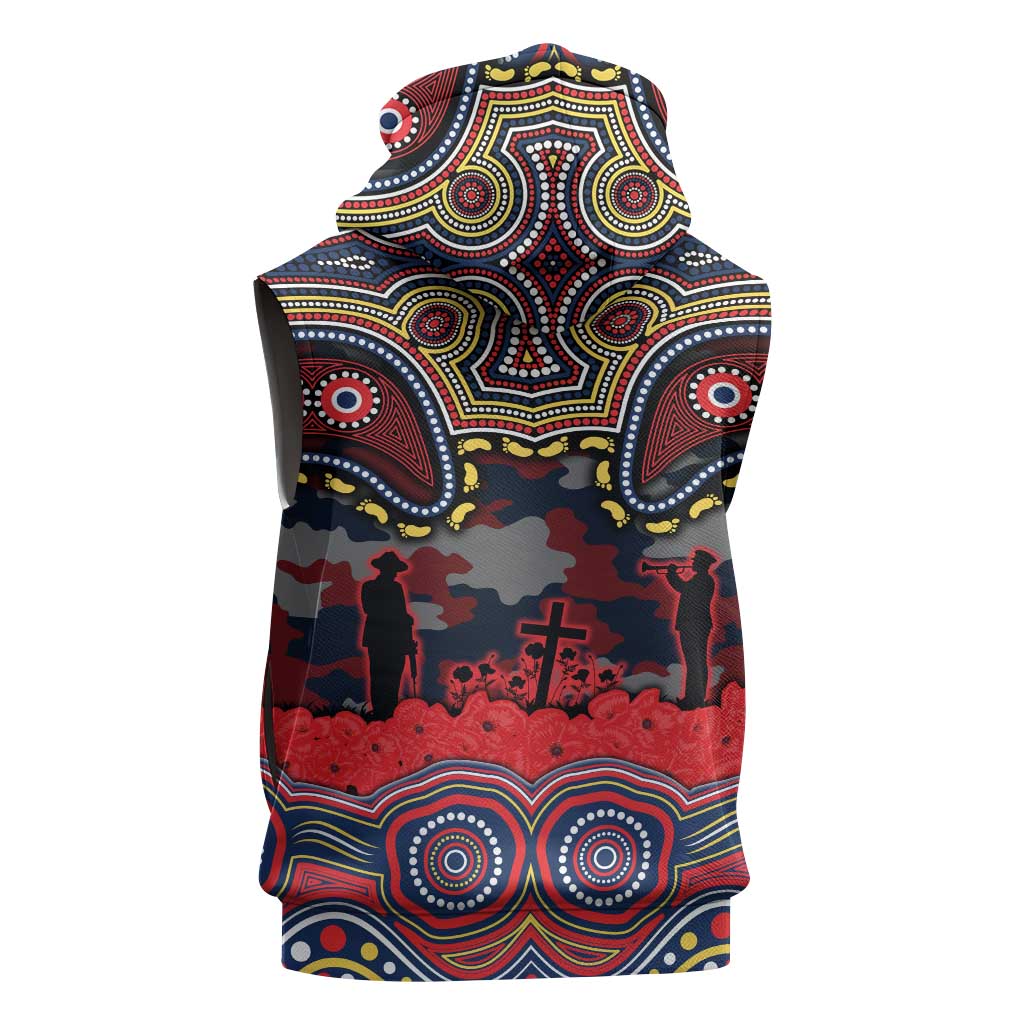 ANZAC Day Sydney Roosters Sleeveless Zip Hoodie Military Memorial Aboriginal Indigenous Art