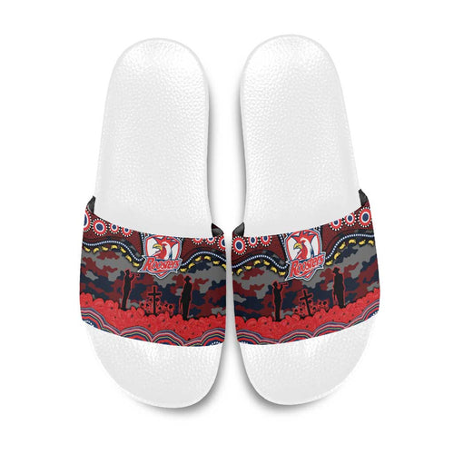 ANZAC Day Sydney Roosters Slide Sandals Military Memorial Aboriginal Indigenous Art