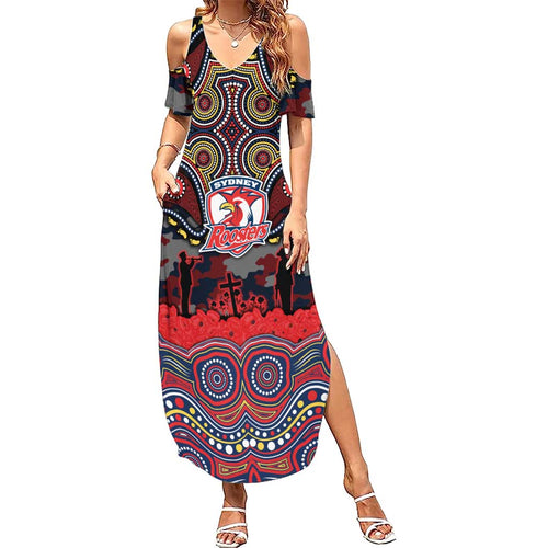 ANZAC Day Sydney Roosters Summer Maxi Dress Military Memorial Aboriginal Indigenous Art