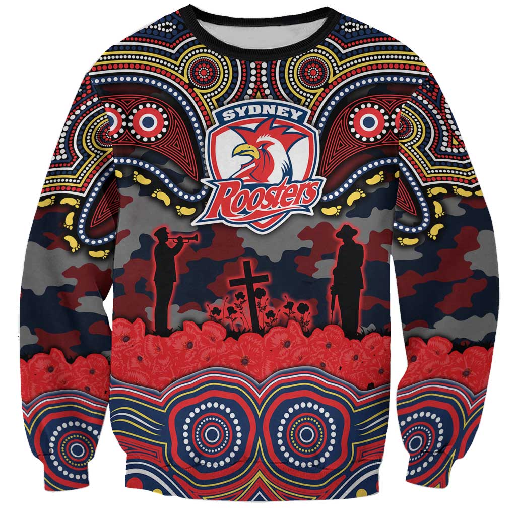 ANZAC Day Sydney Roosters Sweatshirt Military Memorial Aboriginal Indigenous Art