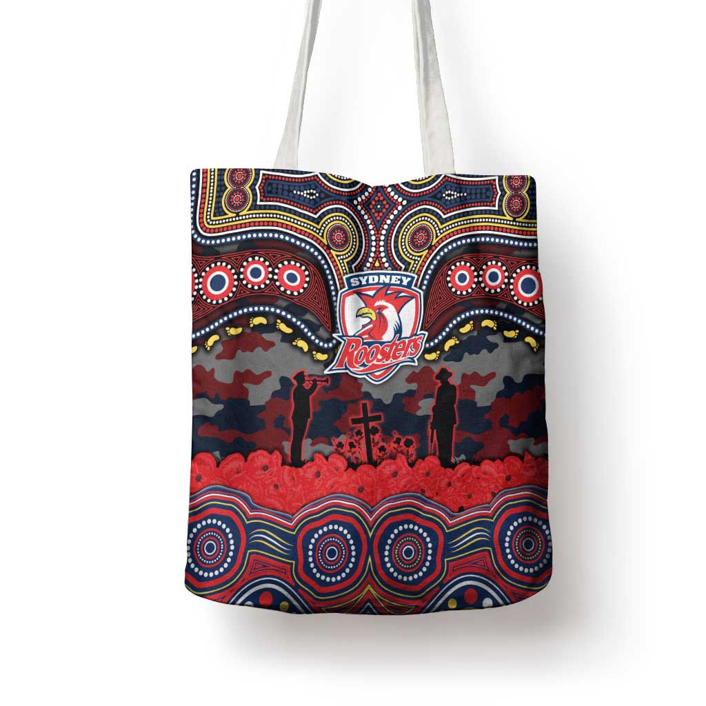 ANZAC Day Sydney Roosters Tote Bag Military Memorial Aboriginal Indigenous Art
