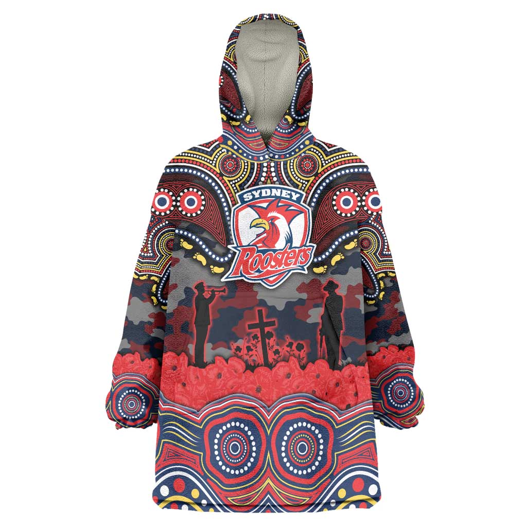 ANZAC Day Sydney Roosters Wearable Blanket Hoodie Military Memorial Aboriginal Indigenous Art