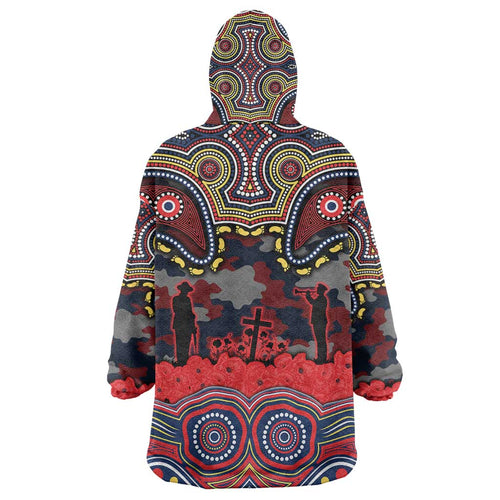 ANZAC Day Sydney Roosters Wearable Blanket Hoodie Military Memorial Aboriginal Indigenous Art