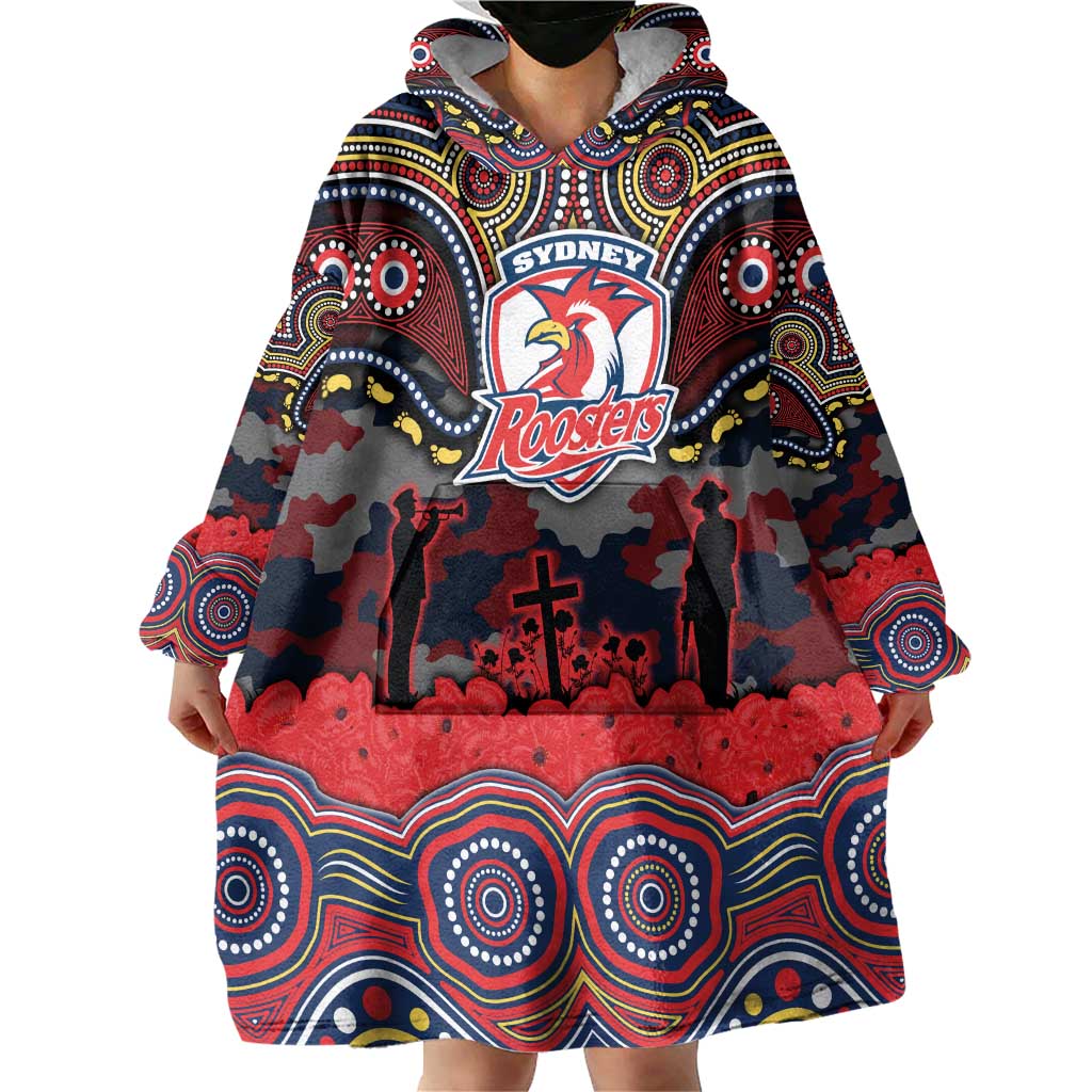 ANZAC Day Sydney Roosters Wearable Blanket Hoodie Military Memorial Aboriginal Indigenous Art